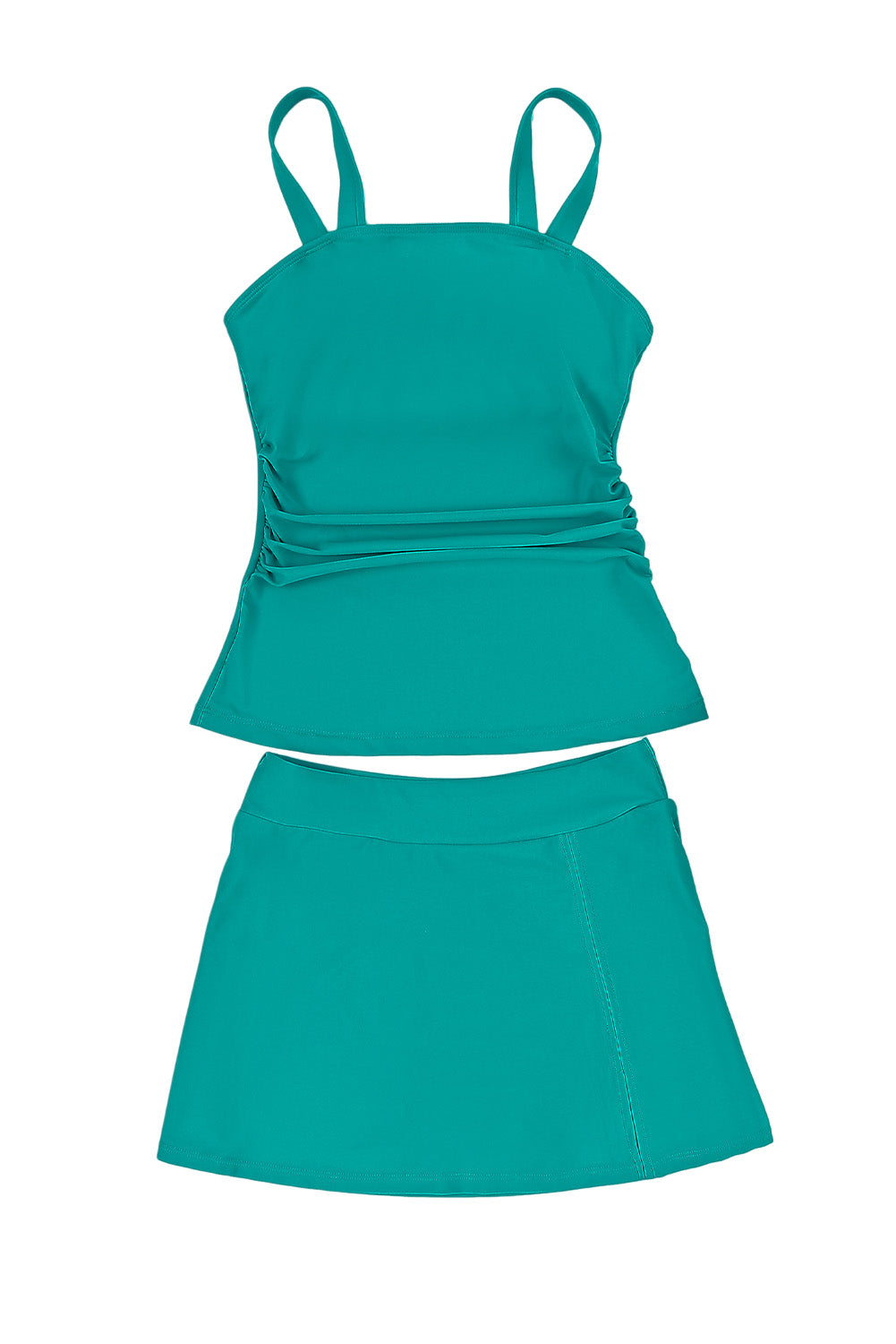 Black Solid Square Neck Sleeveless Tankini Swimsuit