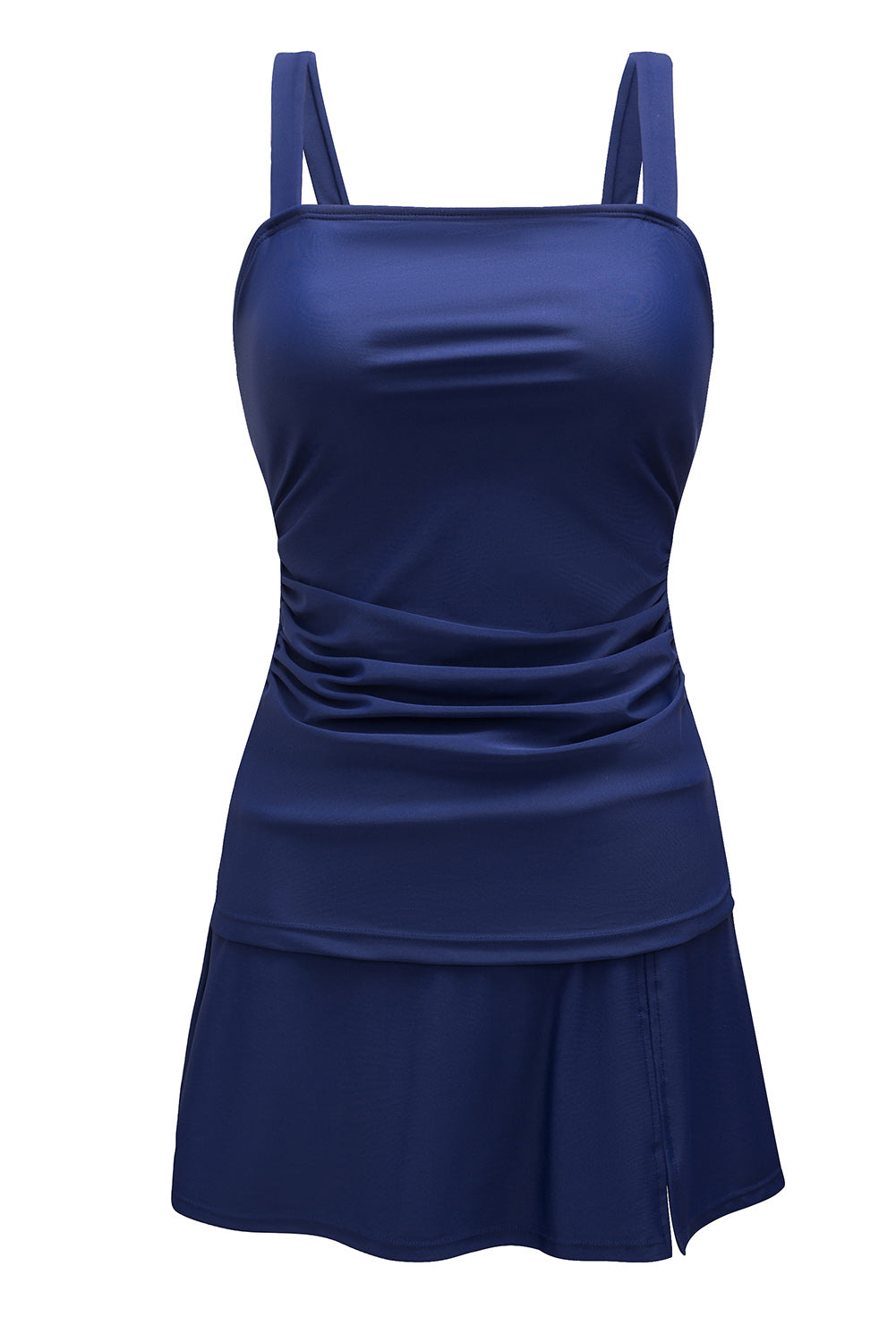 Black Solid Square Neck Sleeveless Tankini Swimsuit