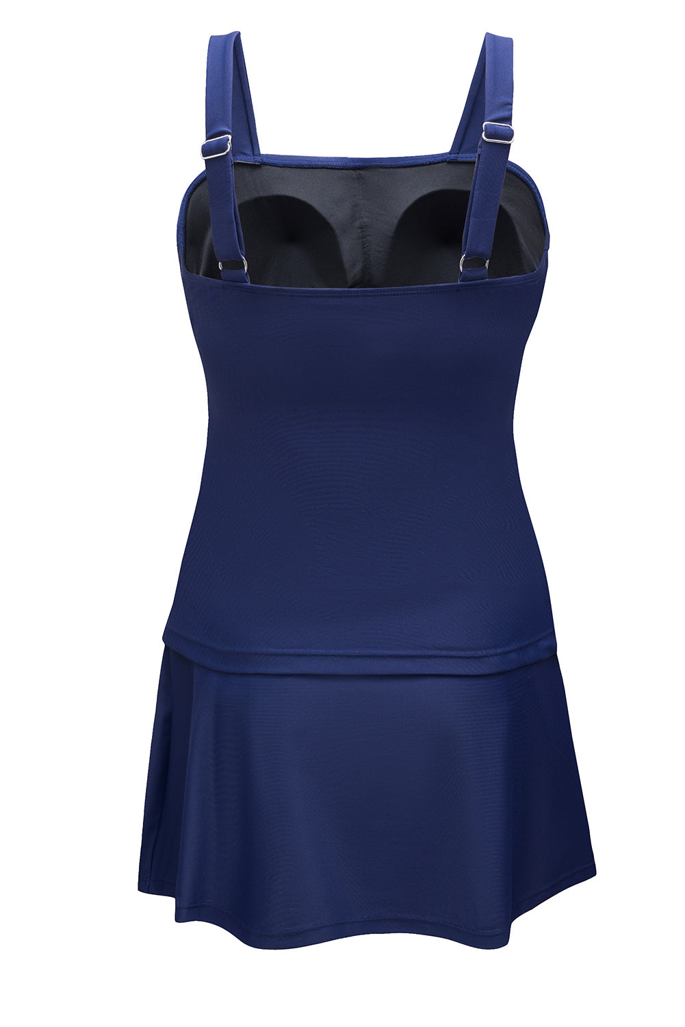 Black Solid Square Neck Sleeveless Tankini Swimsuit